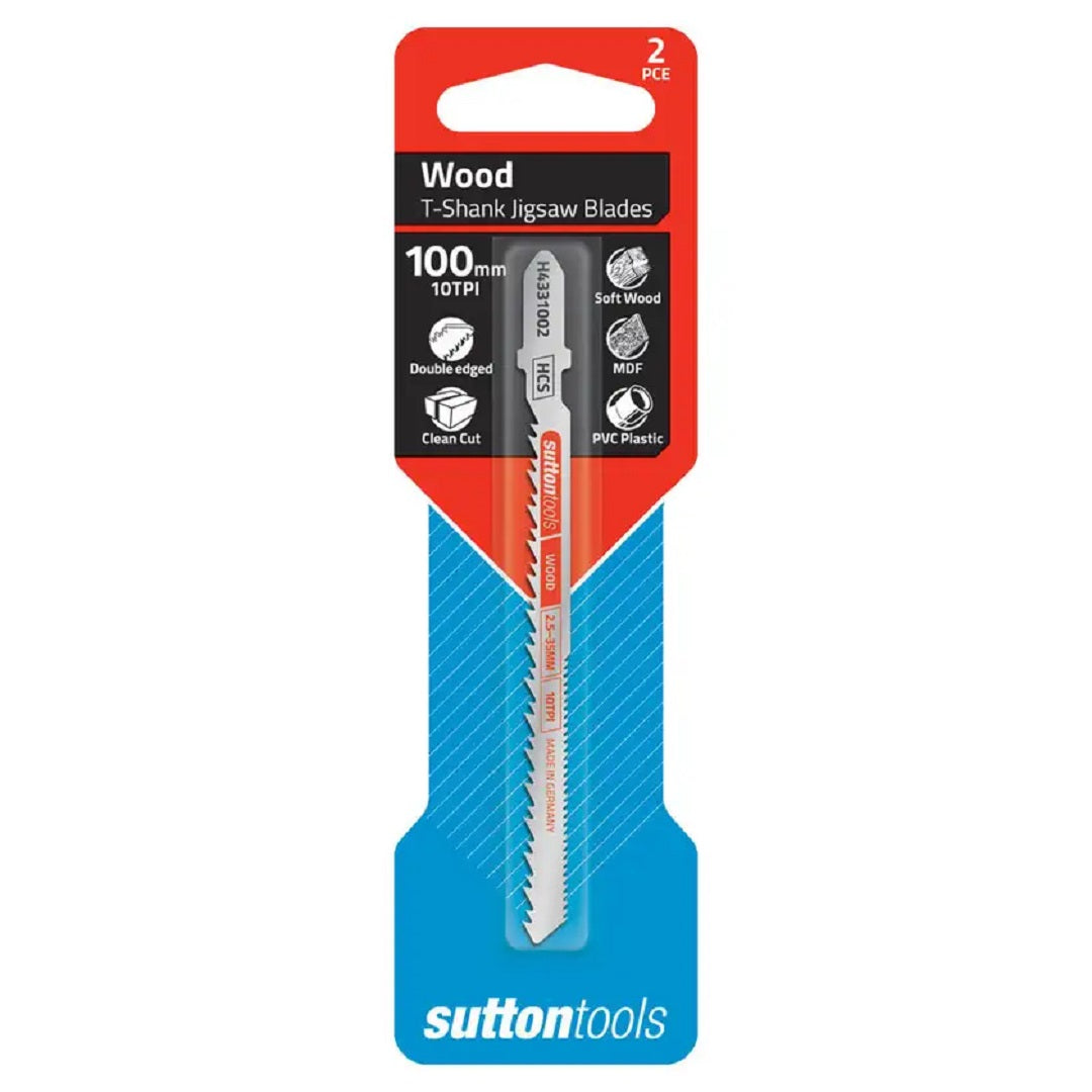 Sutton Jigsaw Blade Euro Shank Wood 5.0-50mm Double Edged Curved Rough Cut 2 Pcs 100mm X 6tpi