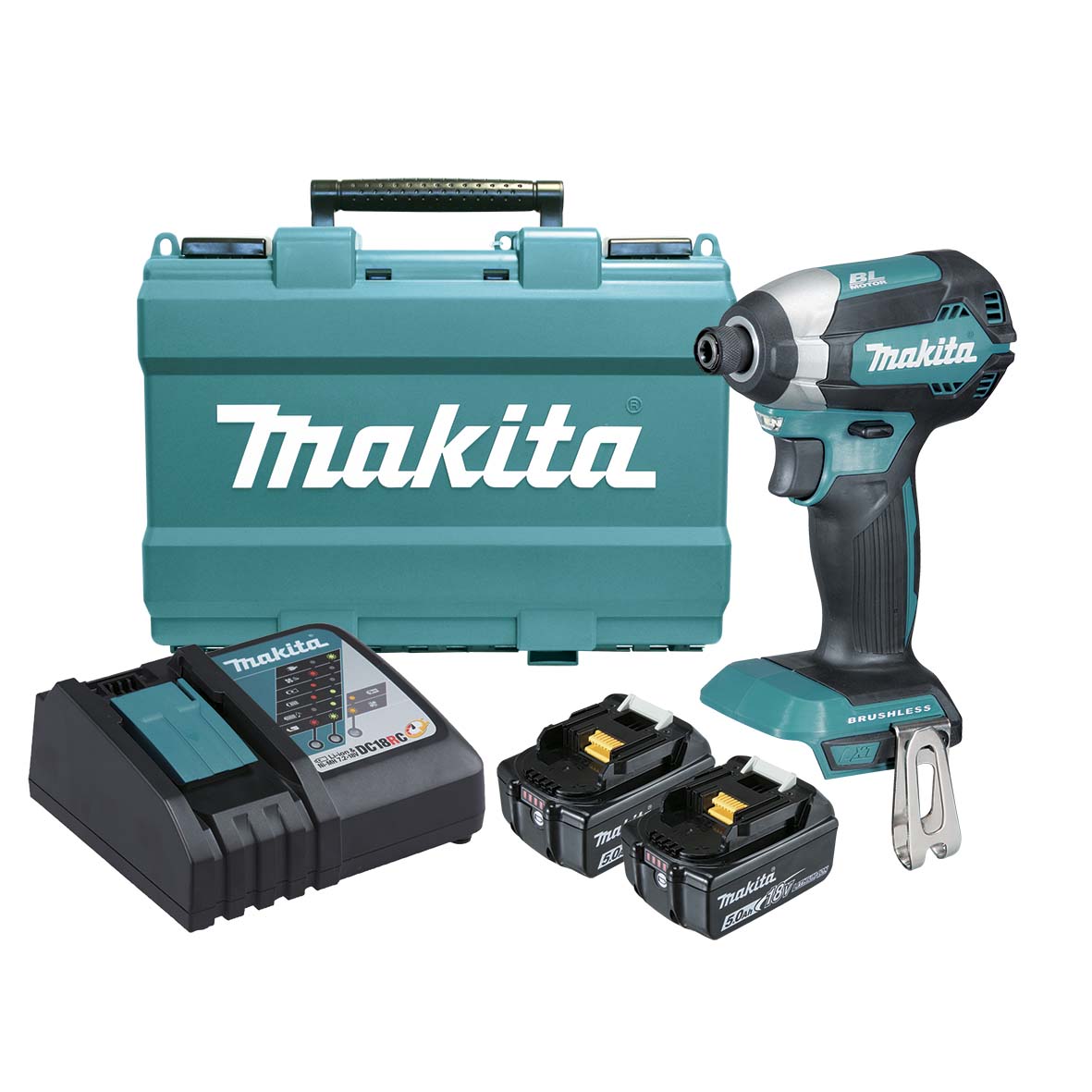 Makita Impact Driver 18v Brushless 2 X 5.0ah Batteries Charger +case