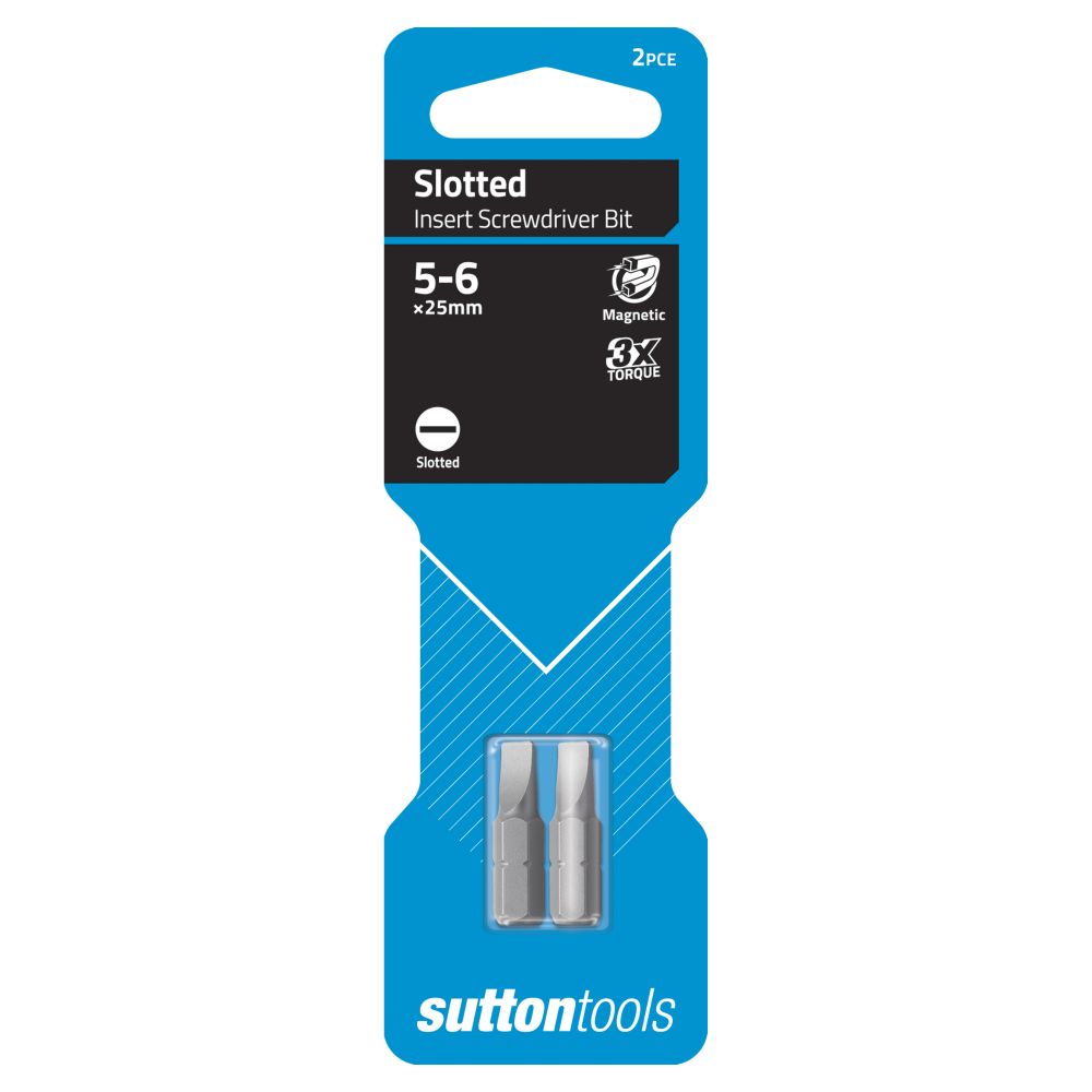 Sutton Slotted Insert Screwdriver Bit - 25mm - 2 Pack