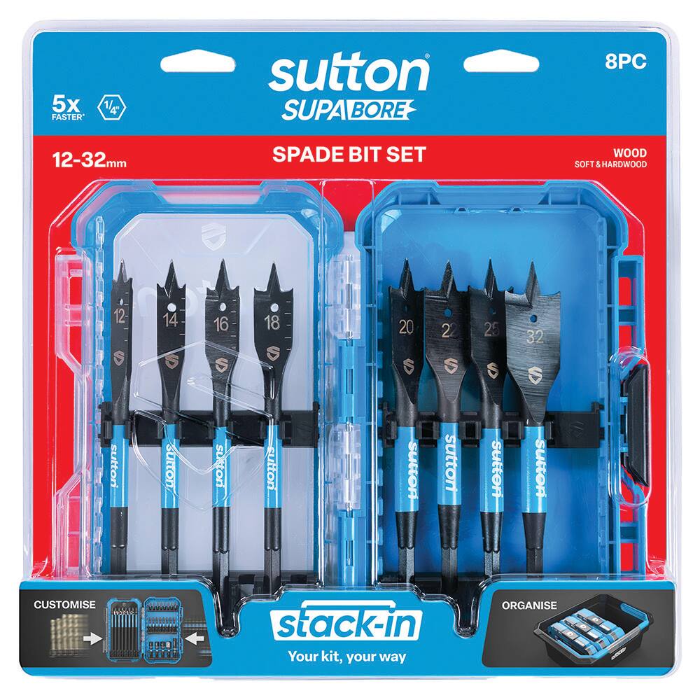 Sutton Supabore Spade Drill Bit Stack-In Set - 8 Piece - 12, 14, 16, 18, 20, 22, 25 & 32mm
