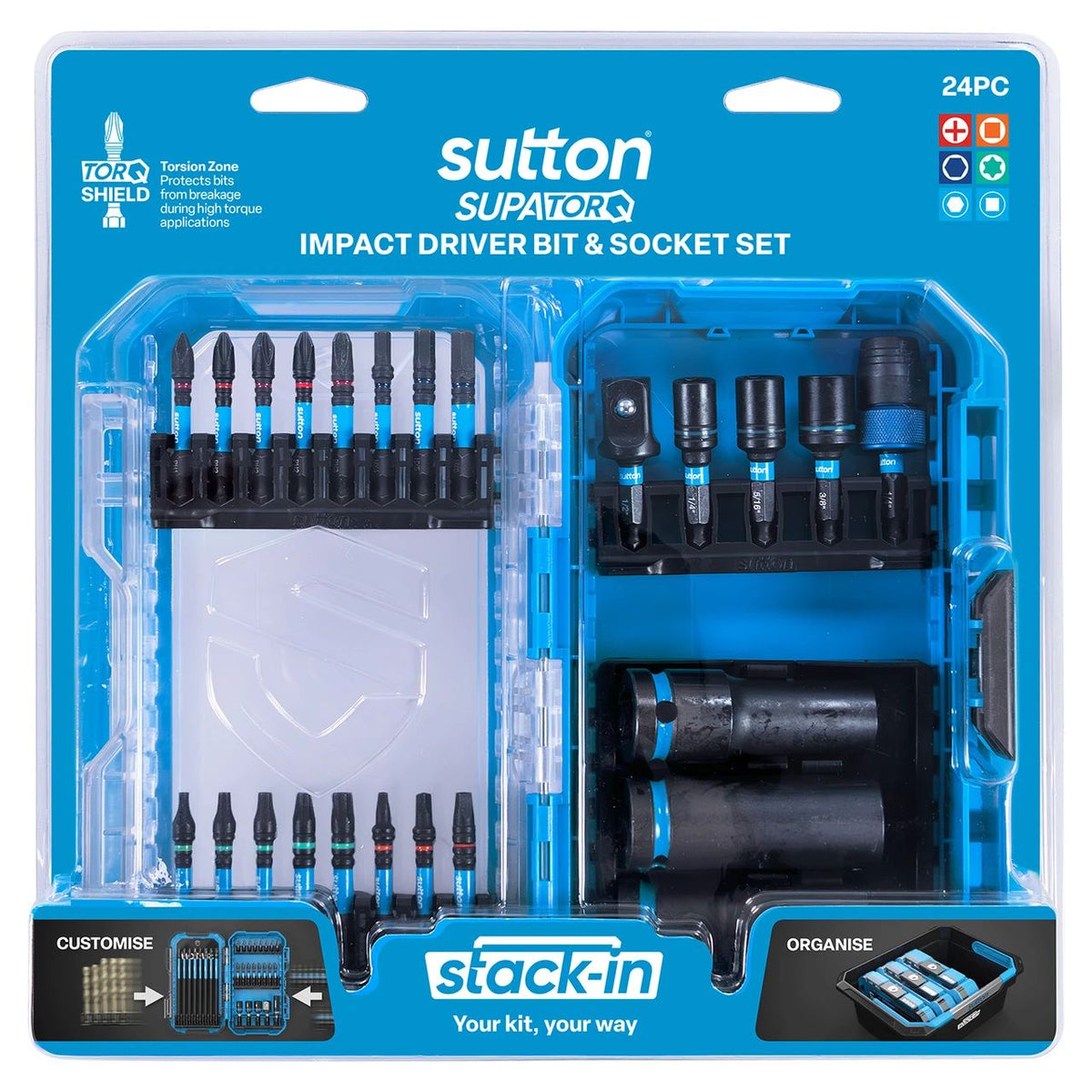 Sutton Supatorq Stack-In Screwdriver Bits & Sockets Impact Bit Set - Piece Count: 24