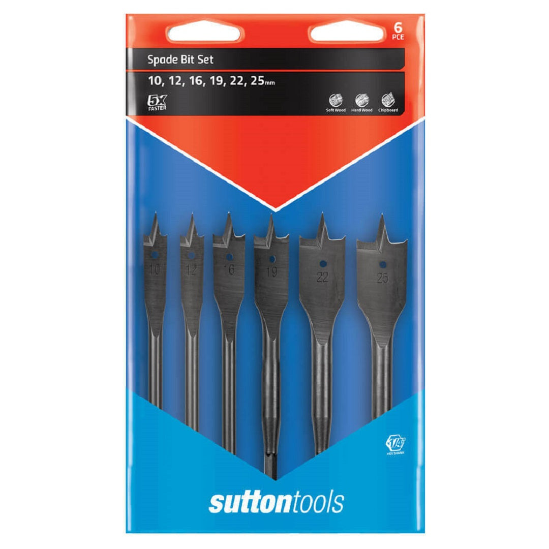SUTTON SUPABOR SPADE BIT SET 1/4' HEX SHANK 6 PCE