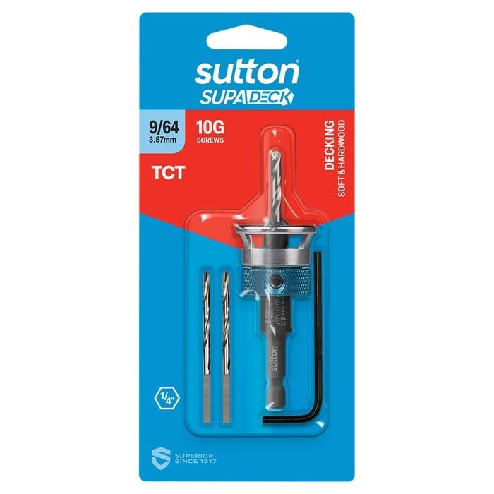 Sutton Supadeck Tct Drill & Countersink - 1/4in Hex Shank