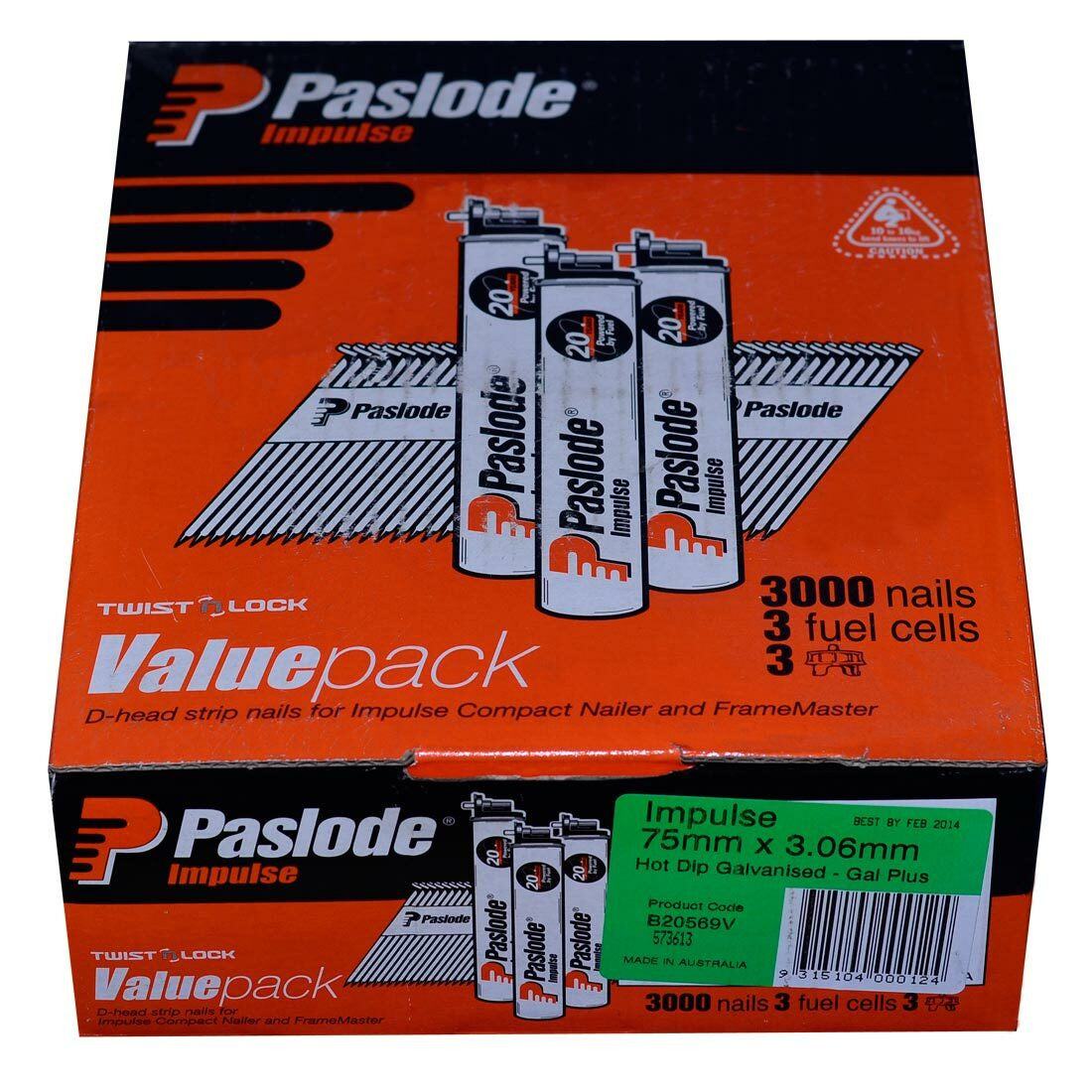 Paslode Impulse D-Head Framing Nail & Fuel Pack - Hot Dipped Galvanised - 75 X 3.06mm - 3000 Nails / 3 Fuel Cells
