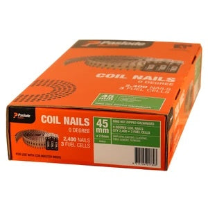 Paslode Coilmaster Coil Nail & Fuel Pack - Smooth Shank - Hot Dipped Galvanised - 32 X 2.7mm - 2400 Nails / 3 Fuel Cells