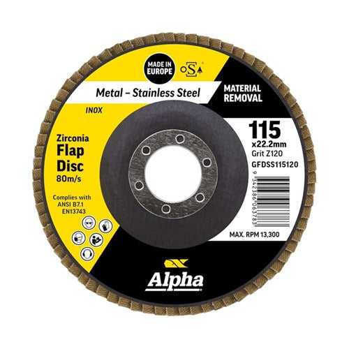 Alpha Silver Zirconia Flap Disc For Stainless/Inox
