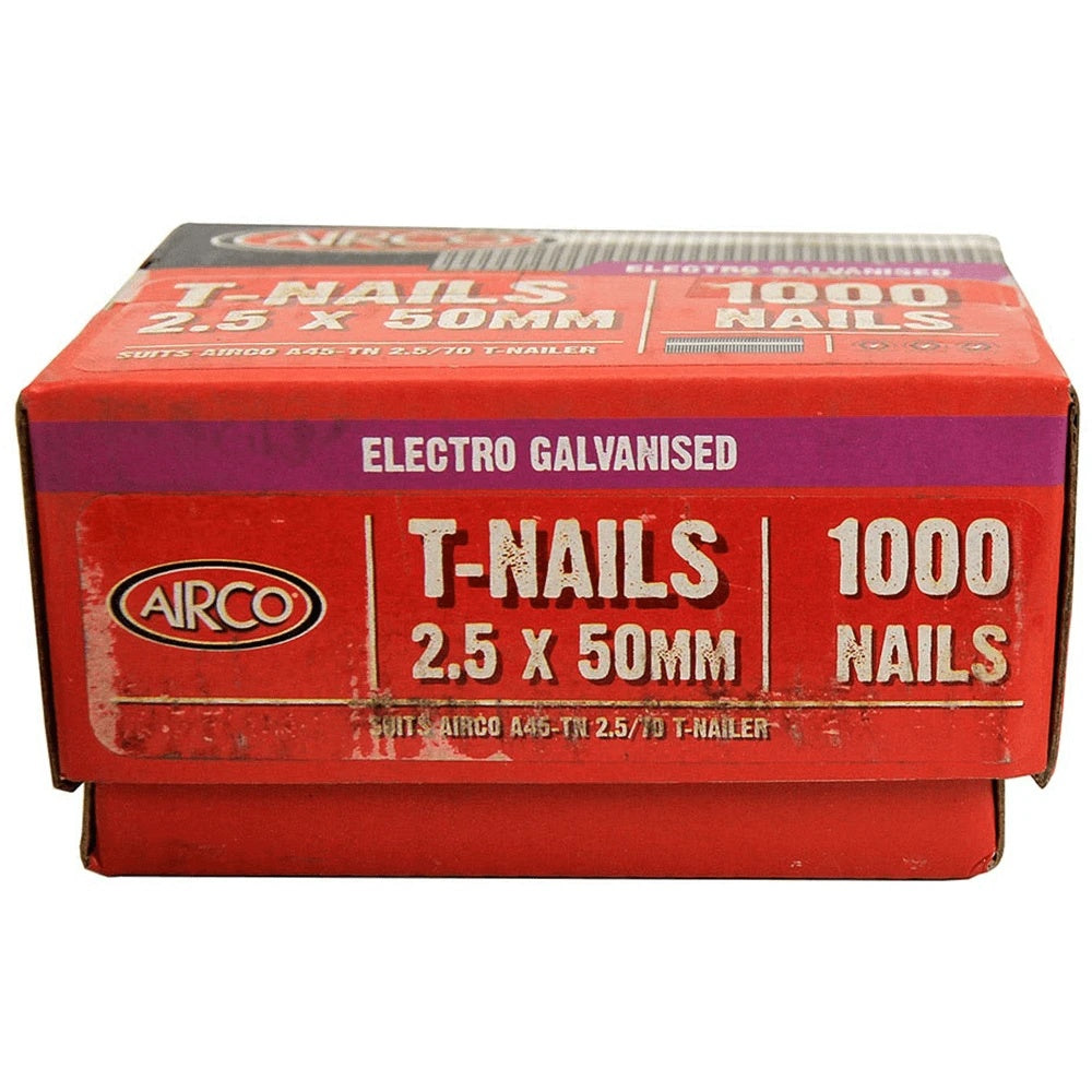 Airco T-Nail - Electro Galvanised - 50 X 2.5mm - 1000 Pack