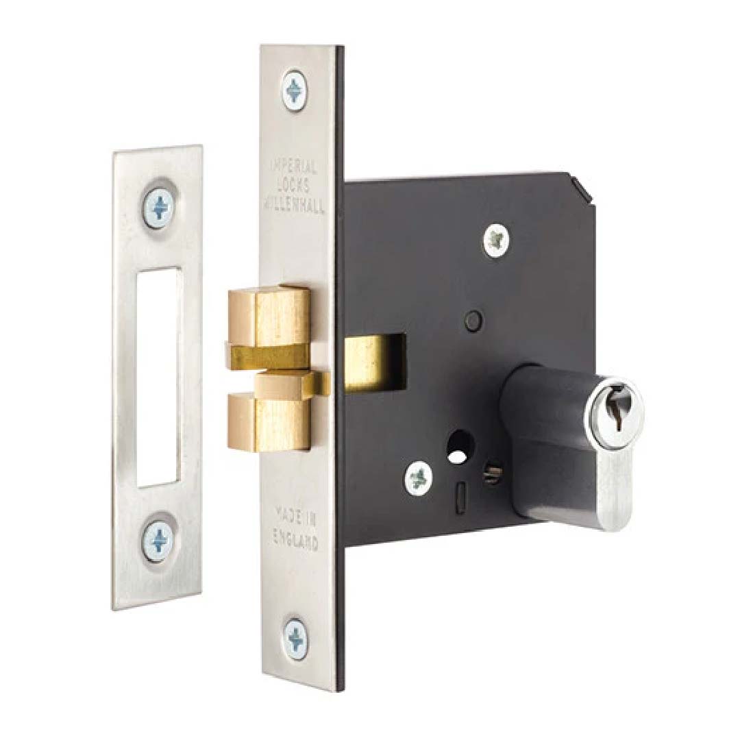 Gainsborough Mortice Lock Sliding Door Double Cylinder 60mm Satin Chrome Keyed 760 Series