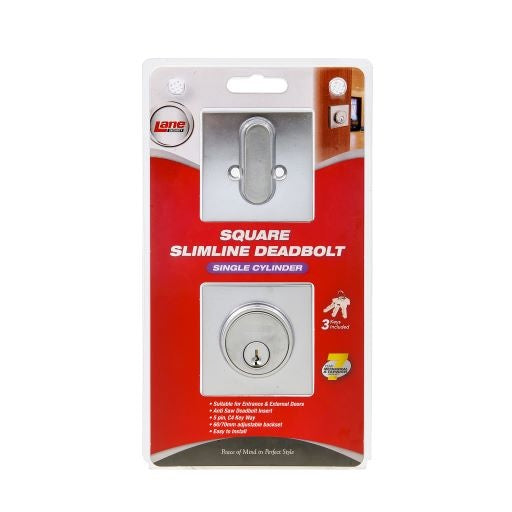Lane Slimline Deadbolt Square Sngl Cyl Satin Chrome