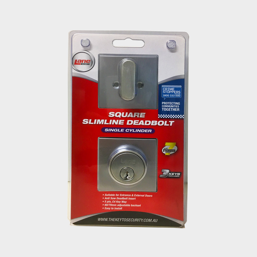 Lane Slimline Deadbolt Square Sngl Cyl Satin Chrome