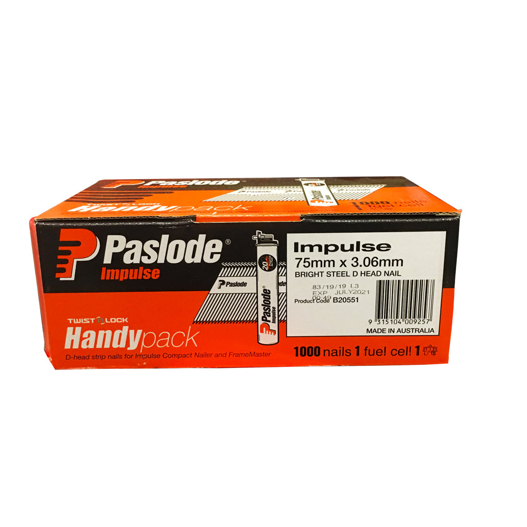 Framing Nail Smooth D-Head Diamond Point Bright Impulse Handy Pack Box Of 1,000 With 1 Fuel Cell