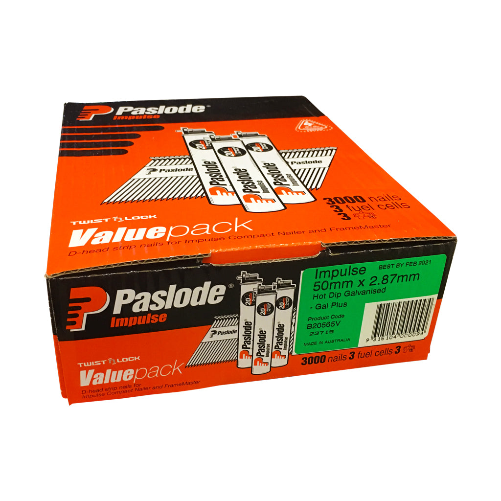 FRAMING NAIL SMOOTH D-HEAD DIAMOND POINT HOT DIPPED GALV IMPULSE VALUE PACK BOX OF 3,000 WITH 3 FUEL CELLS