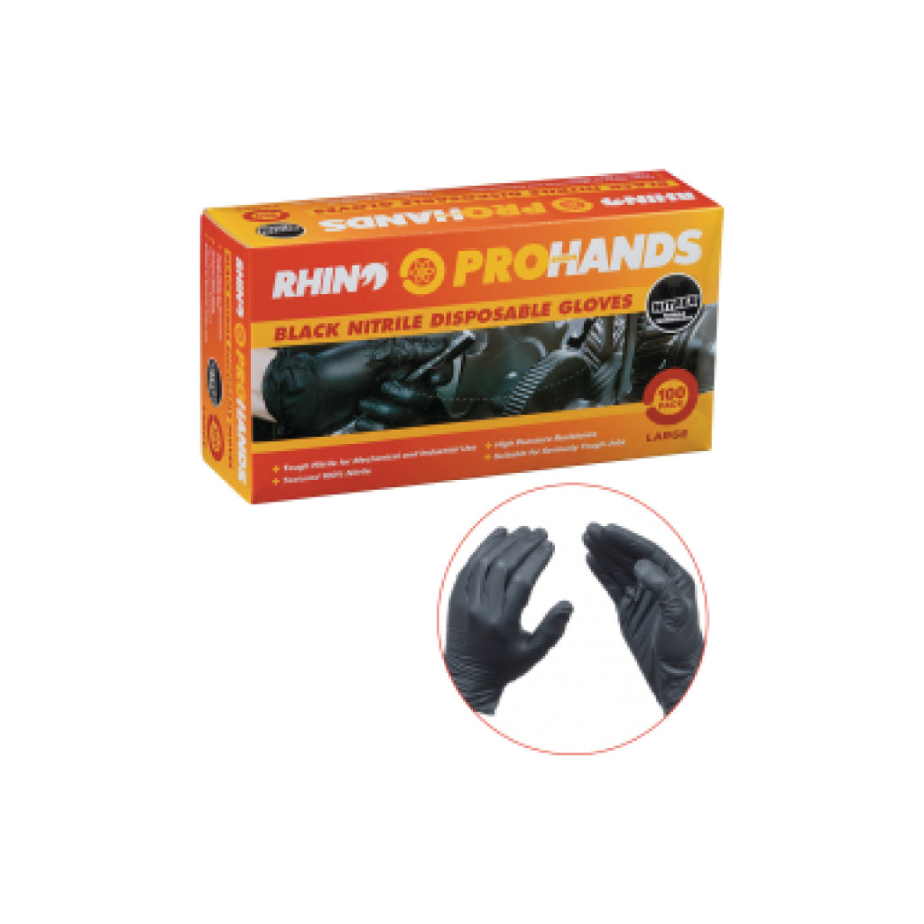 RHINO GLOVE DISPOSABLE BLACK NITRATE 100 PCE