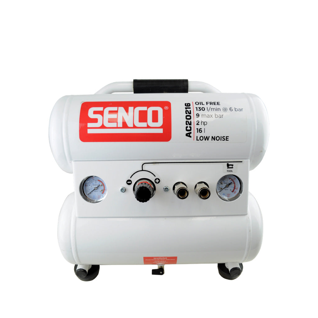 SENCO COMPRESSOR LOW NOISE OIL FREE 2HP 16L TWIN TANK