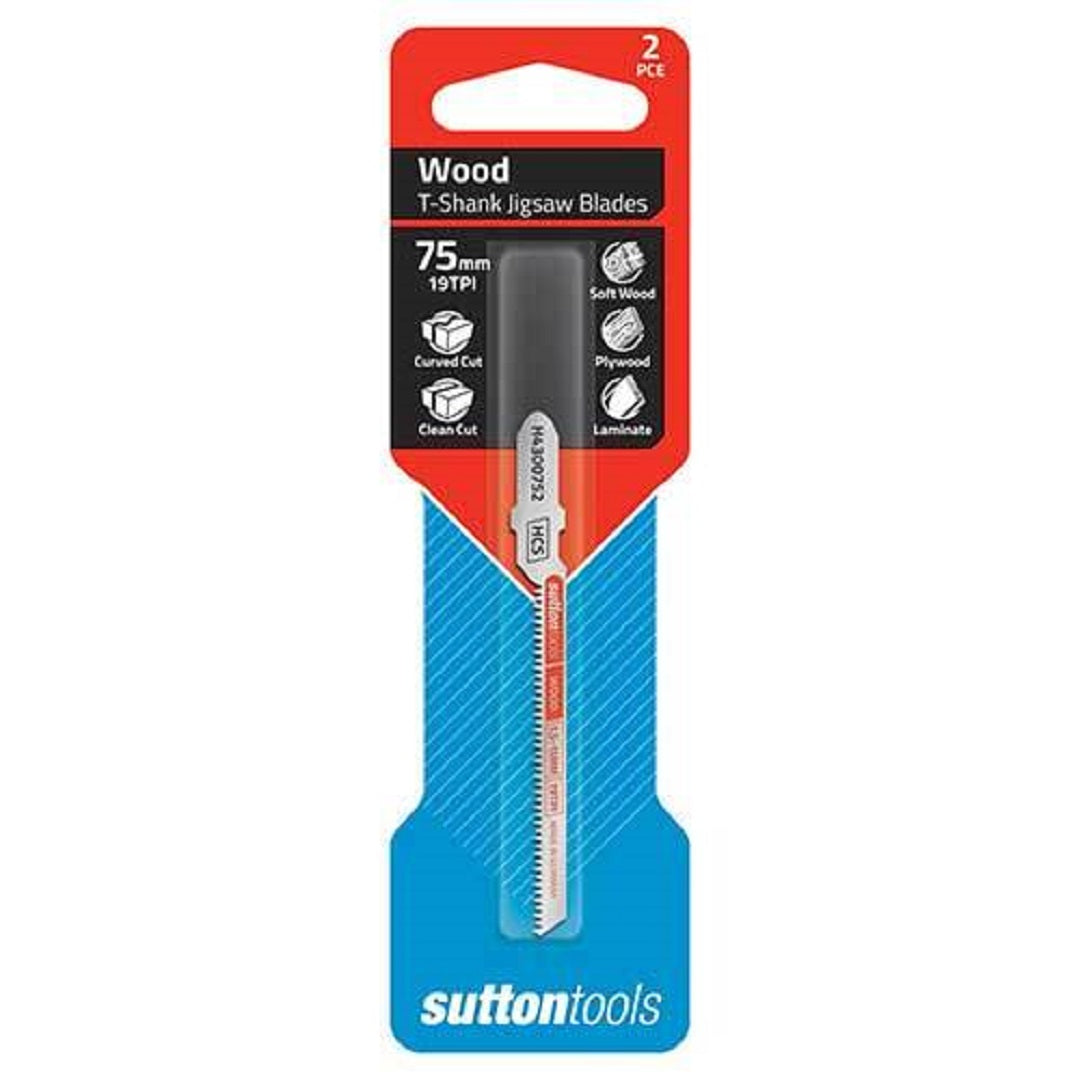 Sutton Jigsaw Blade Euro Shank Wood 10-45mm Curved Clean Cut 2 Pcs 75mm X 19tpi