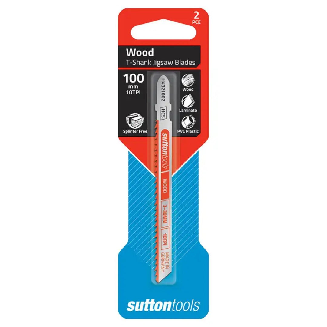 Sutton Jigsaw Blade Euro Shank Wood 3.0-30mm Splinter-Free Reverse Cut 2 Pcs 100mm X 10tpi