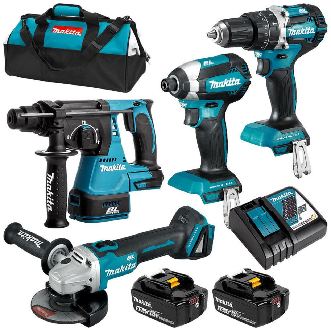 MAKITA COMBO KIT 18V BRUSHLESS 4 PIECE 2 X 5.0AH DLX4102T