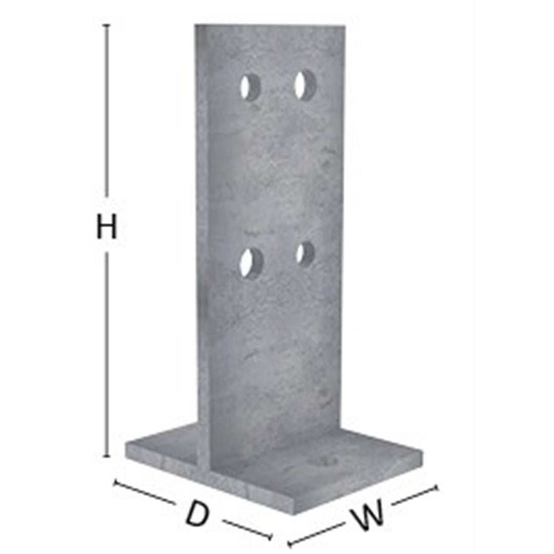 Post Anchor T Blade Bolt On Type T M16 Bolt Holes 240x85x8mm To Baseplate 85x140mm Hot Dipped Galvanised Heavy Duty