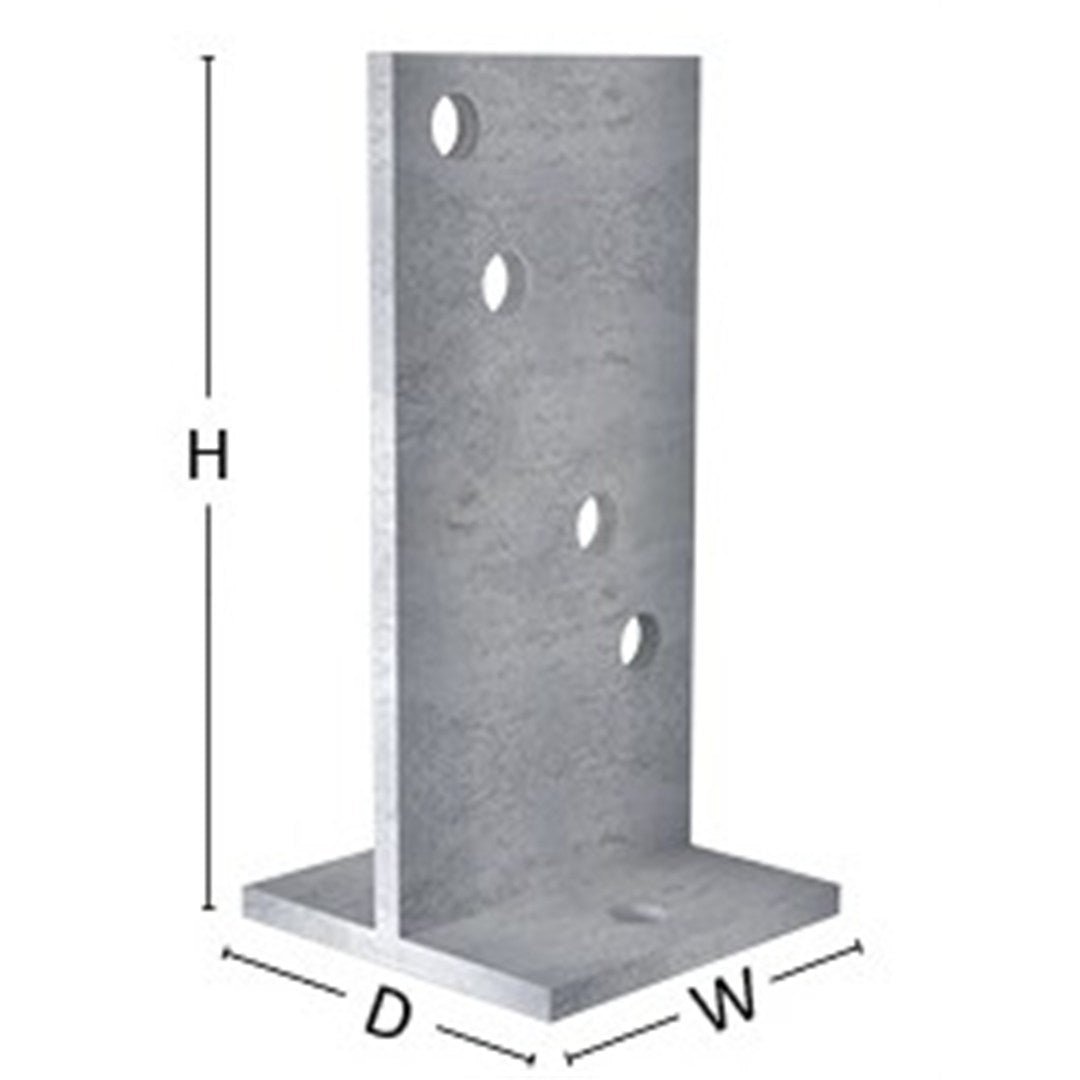 Post Anchor T Blade Bolt On Type T M16 Bolt Holes 250x130x10mm To Baseplate 130x180mm Hot Dipped Galvanised Heavy Duty
