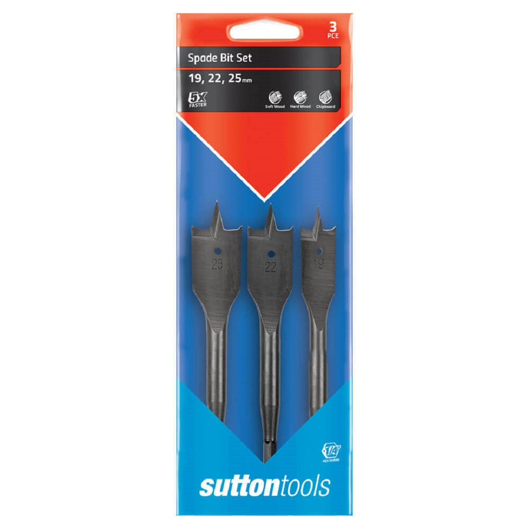 Sutton Supabor Spade Bit Set 1/4' Hex Shank Power Chip Breaker 3 Pcs