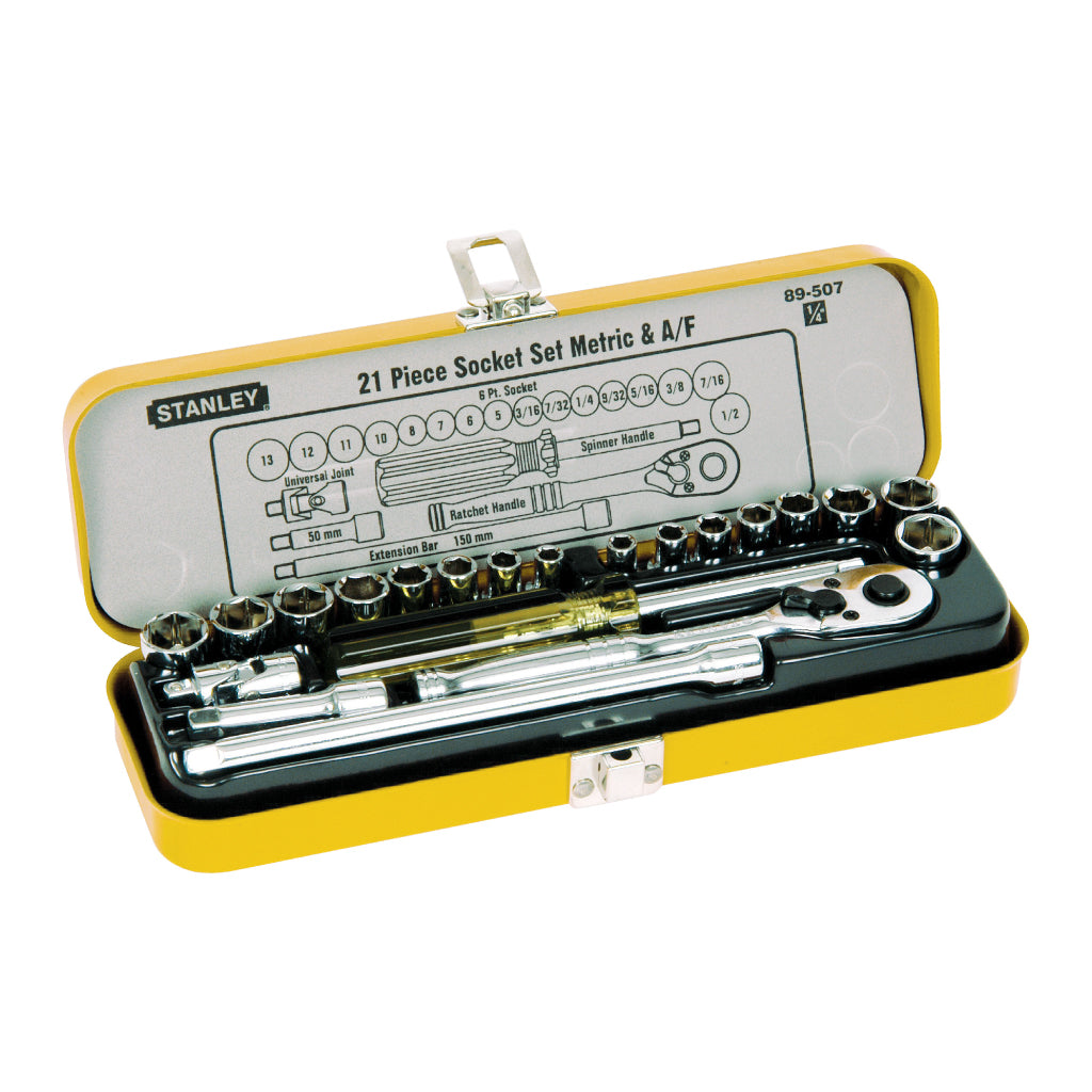 STANLEY 21 PCE METRIC & AF SOCKET SET 1/4' DRIVE