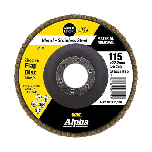 Alpha Silver Zirconia Flap Disc For Stainless/Inox