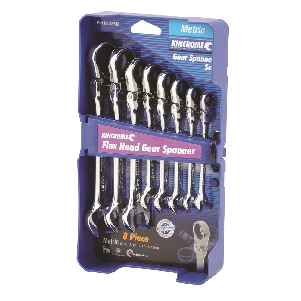 Flex Head Non-Locking Gear Spanner Set Metric - 8 Piece