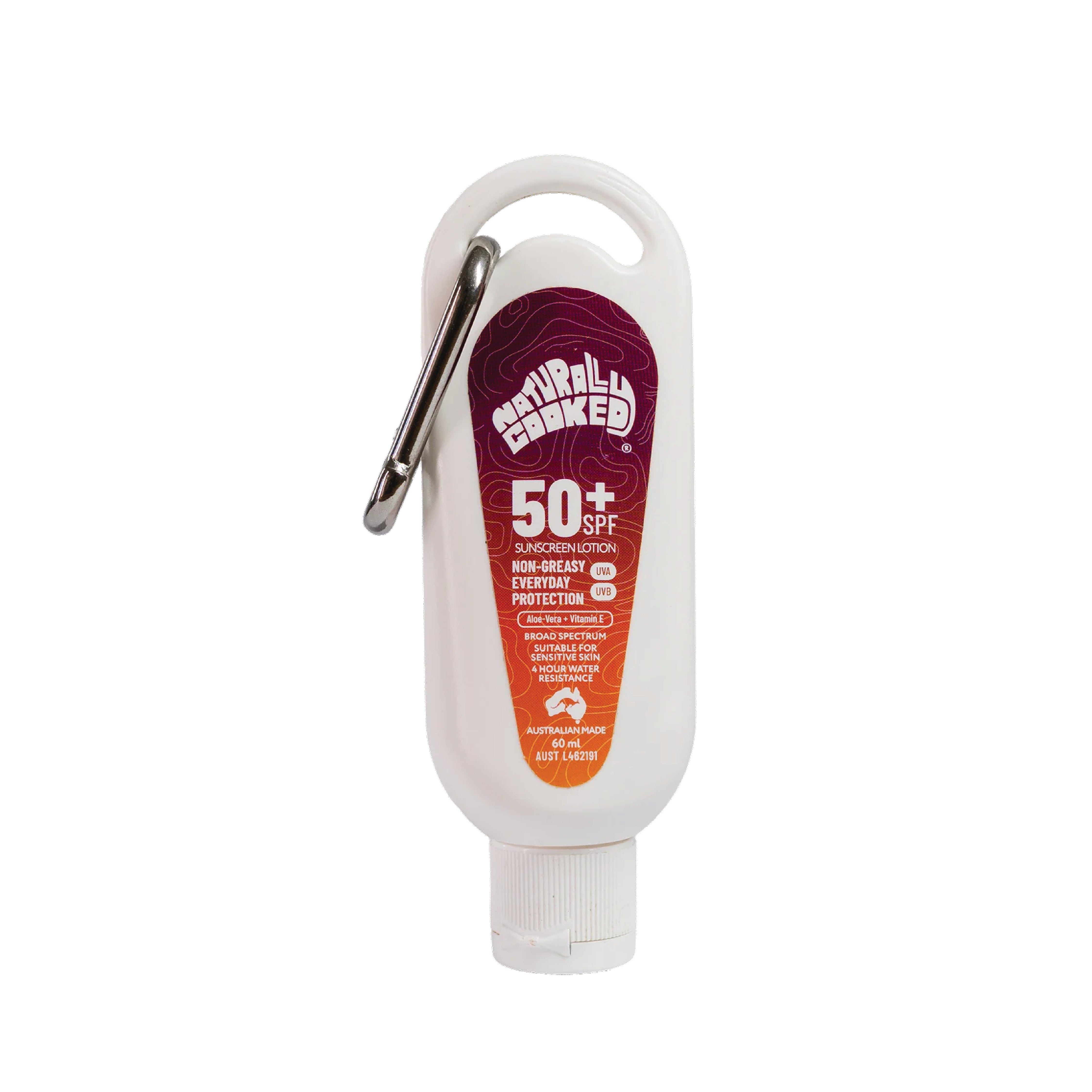 Sunscreen Naturally Cooked Spf50 60ml Pump Bottle With Carabiner Promo