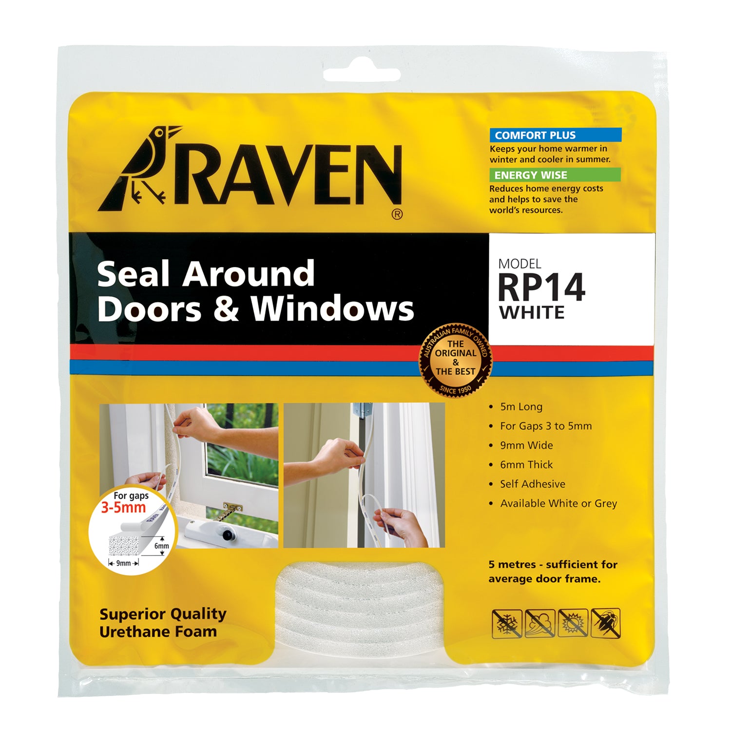 RAVEN RP14W DOOR & WINDOW SEAL FOAM WEATHER STRIP 6MM X 5.0M