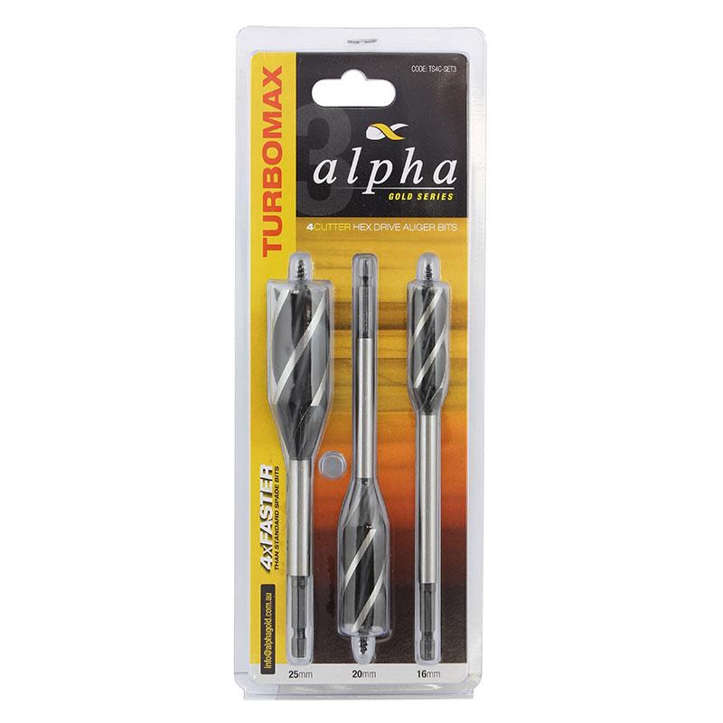 ALPHA AUGER BIT 4 CUTTER 3 PCE SET 16-25MM