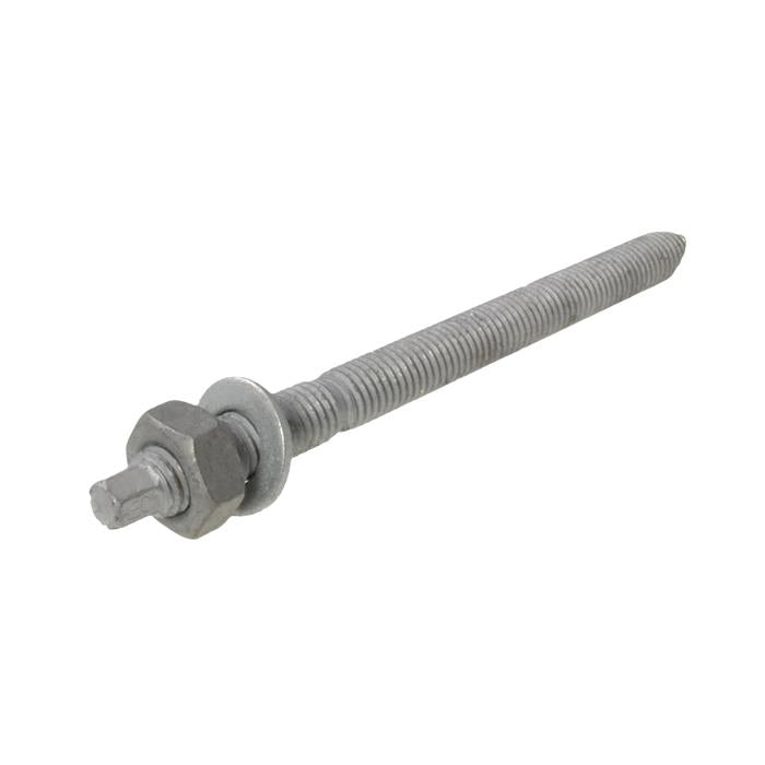 Flat Top Chisel Point Threaded Stud With Nut And Washer Galvanised - Metric
