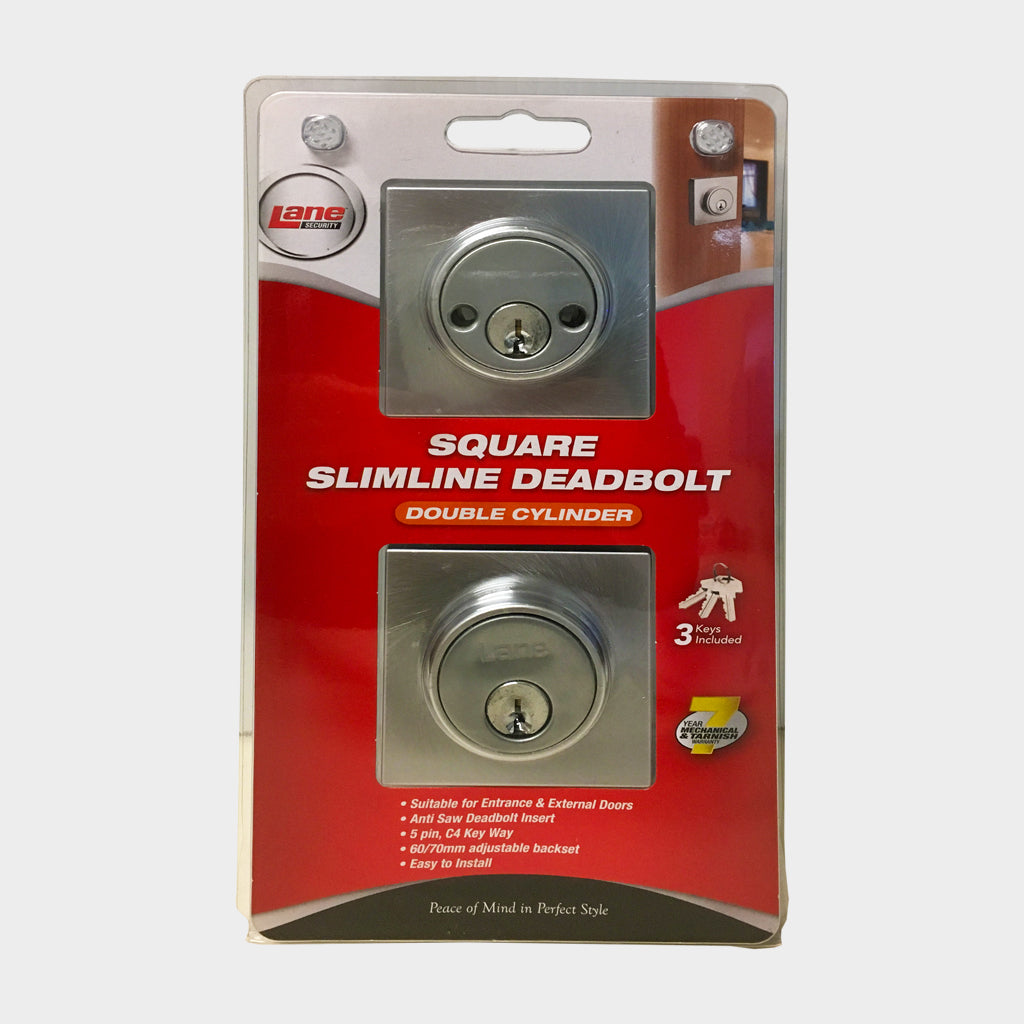 LANE SLIMLINE DEADBOLT SQUARE DBL CYL SATIN CHROME
