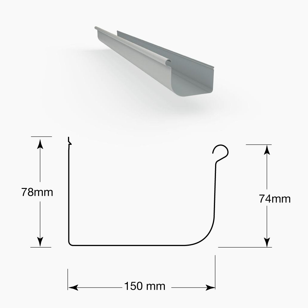 Lysaght Quad Gutter 150mm Zincalume